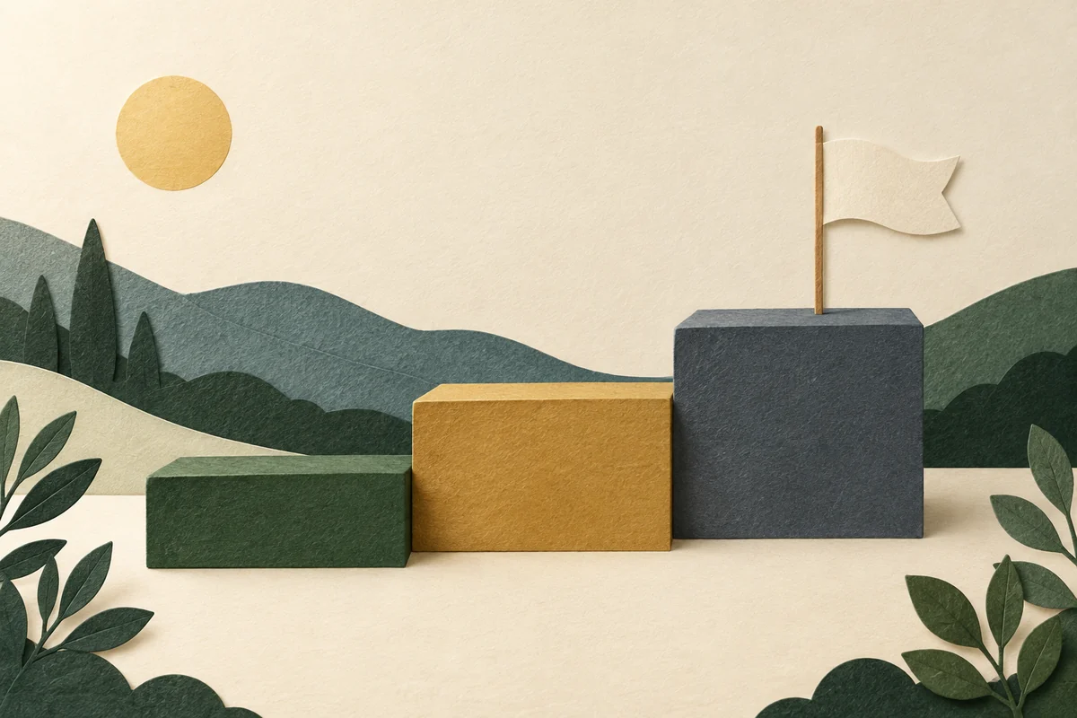 Three paper-cut steps rising left to right, illustrating a sequence of recovery steps.