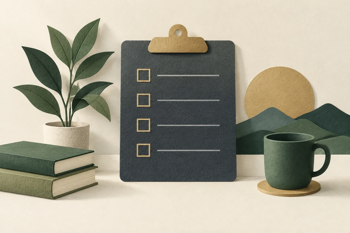 Paper-cut checklist with blank boxes, illustrating gathering financial records.