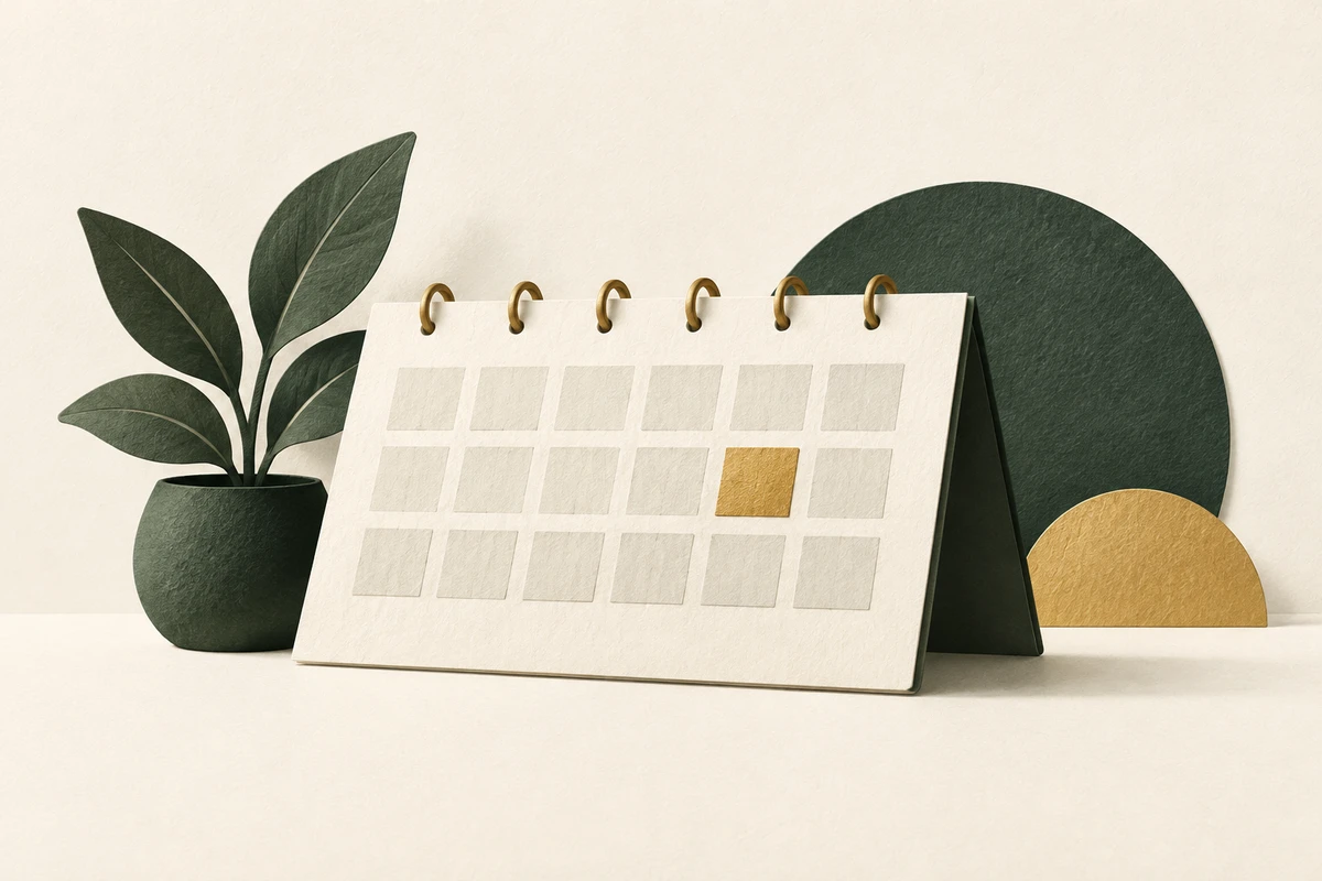 Paper-cut desk calendar with one highlighted day, illustrating an unplanned expense.