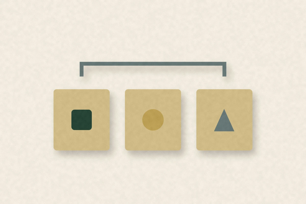 Three paper-cut boxes under a bracket, illustrating different ownership categories.